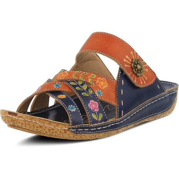 L’Artiste by Spring Step Womens Leigh Leather Slide Sandal - Navy Multi NEW - Picture 1 of 9